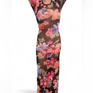 dELiA*s Black Floral Mesh Long Sleeve Maxi Dress XL